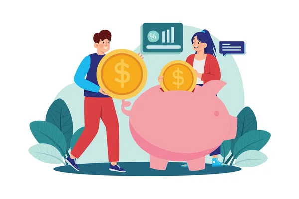 People saving money in the piggy bank