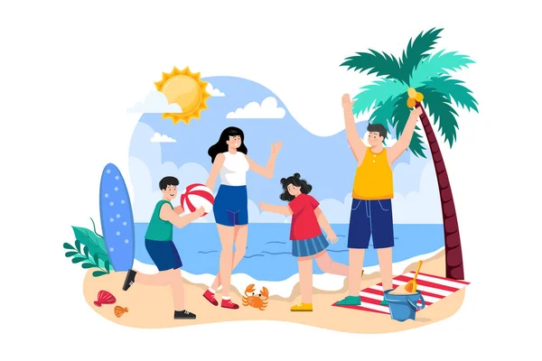 Family Beach Vacation Illustration Concept White Background — Stock Vector