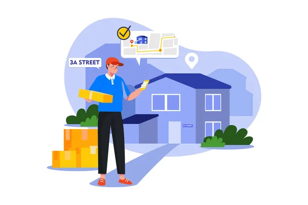 Delivery Person Checking Delivery Address — Stock vektor