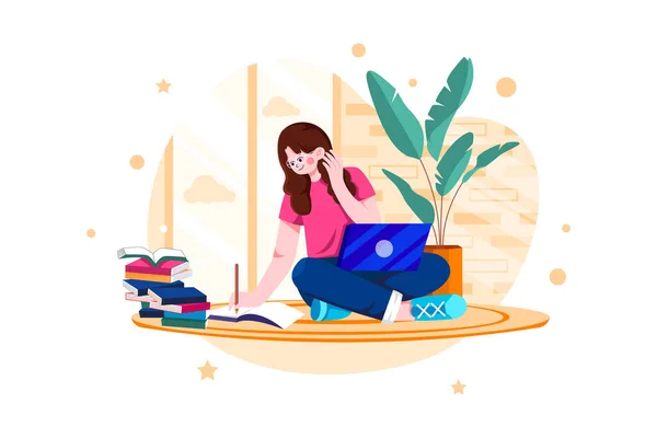 Woman Working Home Illustration Concept White Background — Stockvektor