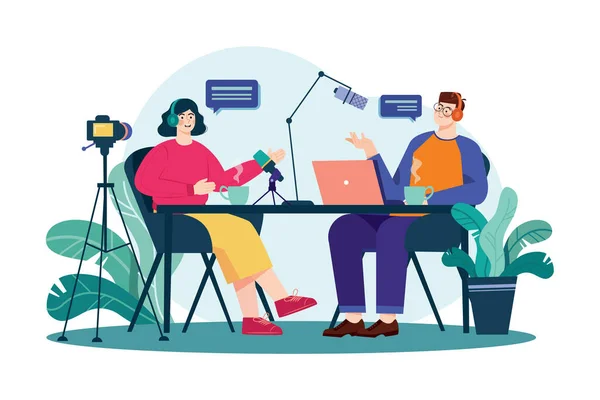 Podcast Interview Illustration Concept Flat Illustration Isolated White Background — 스톡 벡터