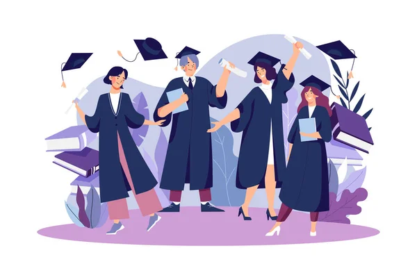 Students Celebrate Graduation Illustration Concept White Background — Stockvektor