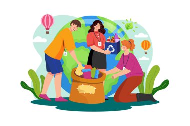 Eco-volunteers cleaning garbage Illustration concept on white background