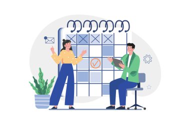Business person looking at the schedule Illustration concept on white background