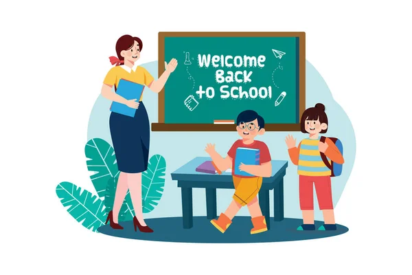Teacher Welcomes Students Class Illustration Concept White Background — Wektor stockowy
