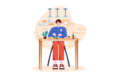 Man sitting in a restaurant and eating food