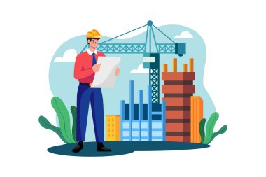 Builder looking architectural plan of the project