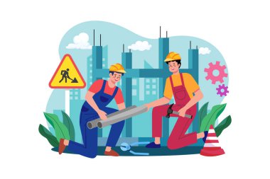 Construction worker working on the construction project