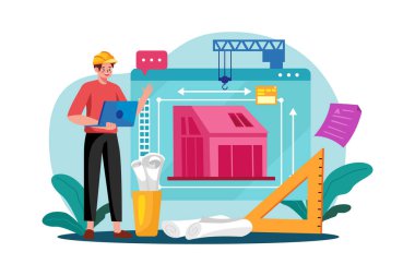 Man contractor working on laptop