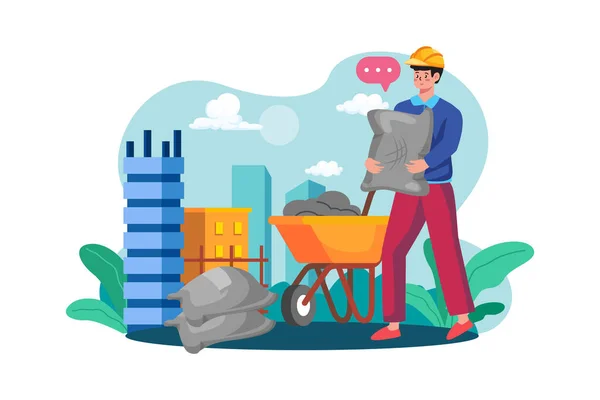 Construction Worker Holding Cement Bag — Vetor de Stock