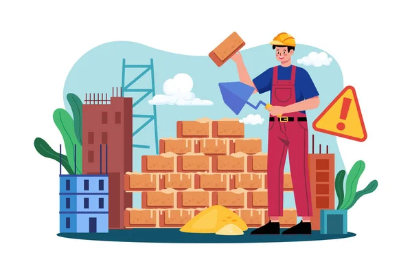 Construction Workers Building Wall — Stock Vector