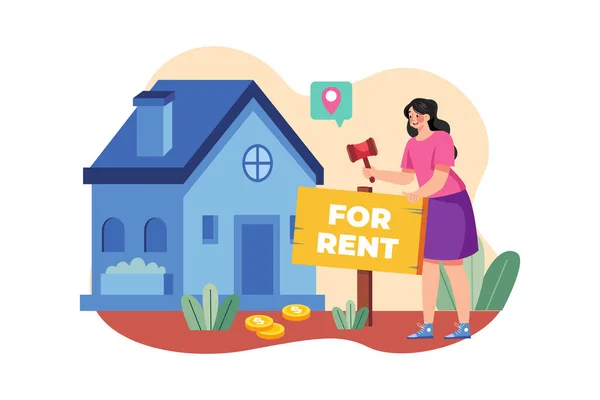 Girl Putting Home Rent — Vector de stock