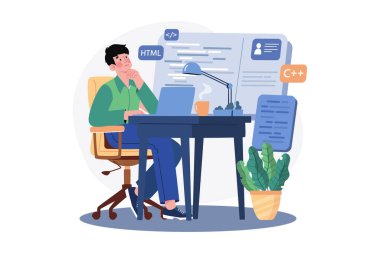 Dizüstü bilgisayarda kod yazan genç bir programcı.