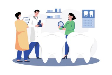 Dişçiler klinikte diş tekniklerini tartışırlar.