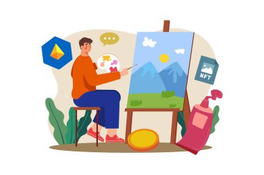 Beyaz arkaplanda NFT sanatçısı Illustration konsepti