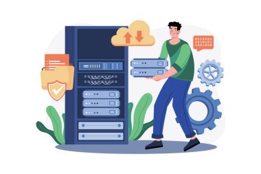 Beyaz arkaplan üzerindeki Sunucu Bakım Illustration kavramı