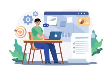 Stratejik Planlama Çizimi konsepti. Beyaz arkaplanda izole edilmiş düz bir illüstrasyon