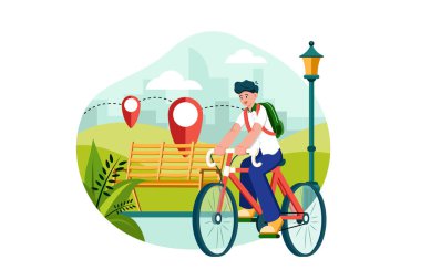 Parkta gezen sırt çantalı bir öğrenci.