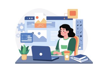 Beyaz arkaplan üzerinde UI Tasarımcı İllüstrasyonu