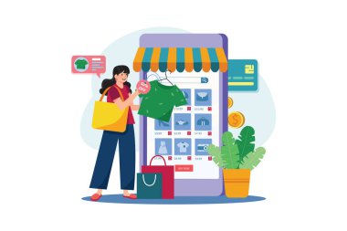 Kadınlar çevrimiçi kıyafet almak için kredi kartıyla akıllı telefon kullanıyorlar..