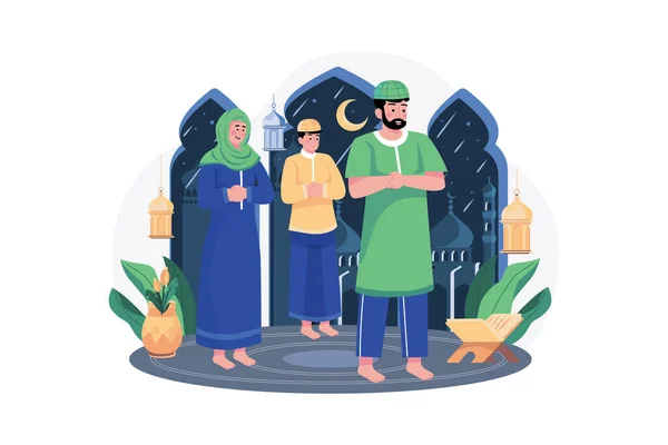 Μουσουλμάνοι Προσεύχονται Μαζί Εικονογράφηση Έννοια Λευκό Φόντο — Διανυσματικό Αρχείο