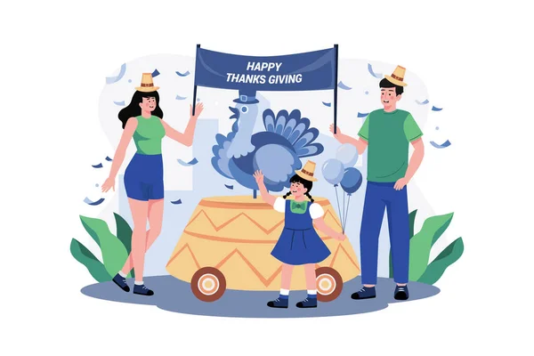 Οικογένεια Γιορτάζει Την Ημέρα Των Ευχαριστιών Μαζί — Διανυσματικό Αρχείο