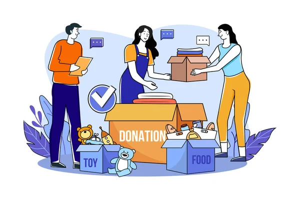 分类慈善物品的志愿者小组 — 图库矢量图片