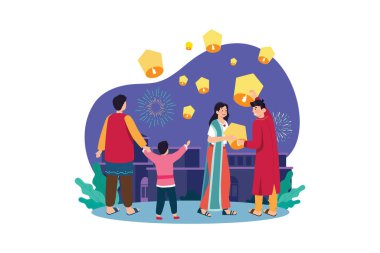 Diwali Kutlama Çizimi konsepti. Beyaz arkaplanda izole edilmiş düz bir illüstrasyon