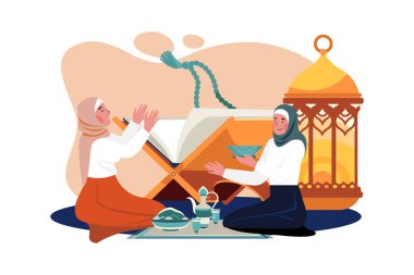 Ramazan Bayramı Illustration konsepti. Beyaz arkaplanda izole edilmiş düz bir illüstrasyon