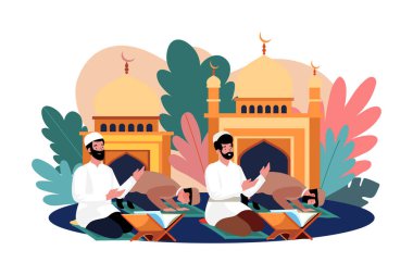 Ramazan Bayramı Illustration konsepti. Beyaz arkaplanda izole edilmiş düz bir illüstrasyon