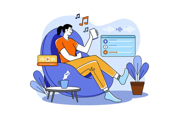 Girl Relaxing Listening Music — Stock Vector