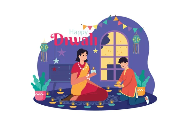 Diwali Celebration Illustration Konzept Eine Flache Illustration Isoliert Auf Weißem — Stockvektor
