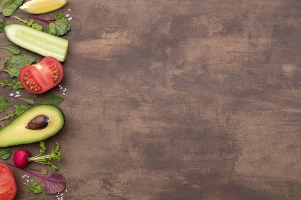 Matlagning Bakgrund Med Färska Grönsaker Och Örter Friska Vegetariska Livsmedel — Stockfoto