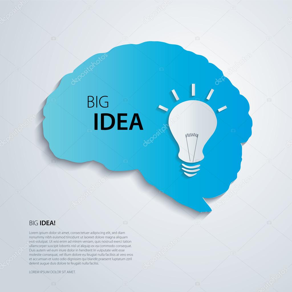 Blue brain with bulb, idea concept.