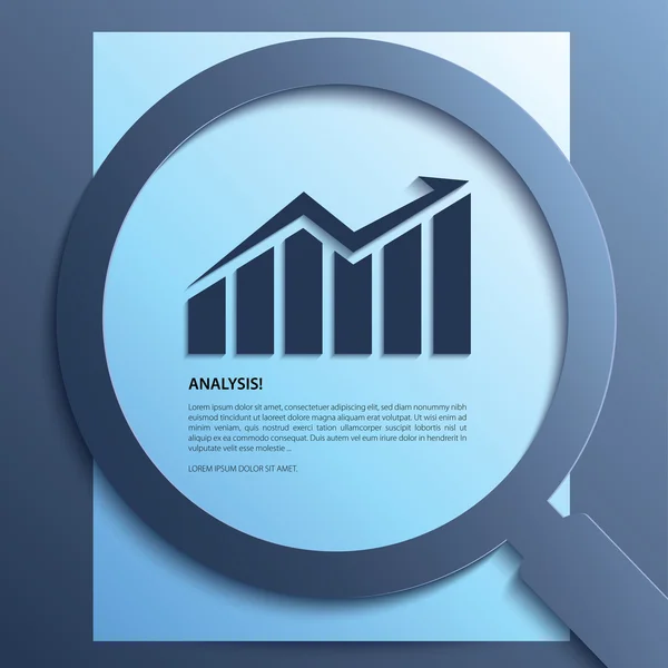 Analysis. Magnifying glass with graph-up on paper. Vector. — Stock Vector