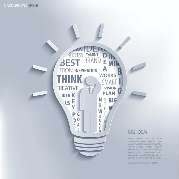 Ampoule à idées avec homme d'affaires et mots de réussite . — Image vectorielle