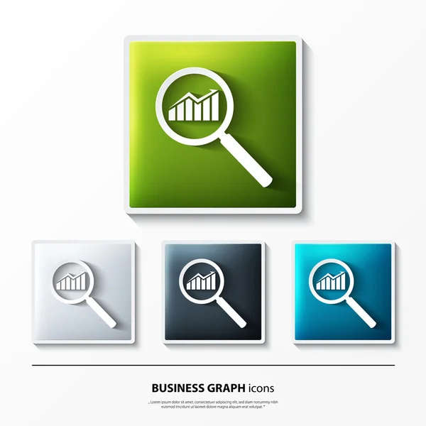 Set of glossy vector icons on button with business graph. — Stock Vector