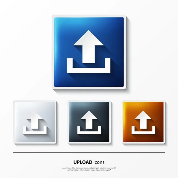 Set di icone vettoriali lucide sul pulsante con upload . — Vettoriale Stock