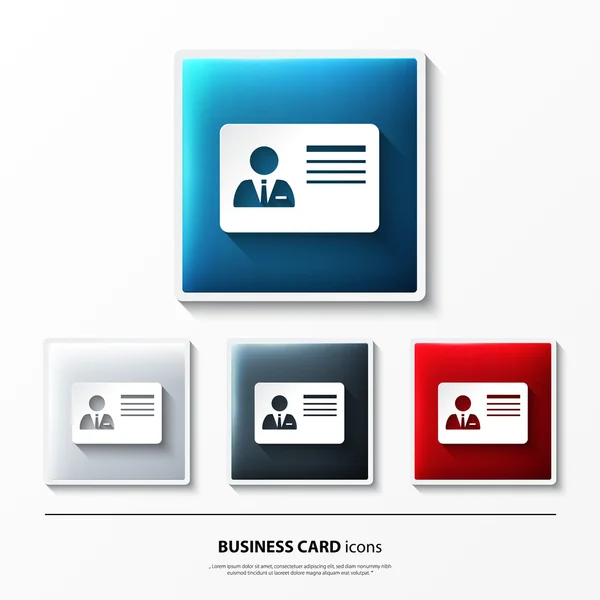 Set of glossy vector icons on button with business card. — Stock Vector