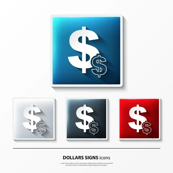 Conjunto de iconos de vectores brillantes en el botón con signos de dólares . — Vector de stock