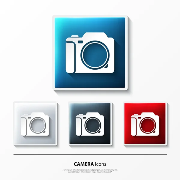 Set of glossy vector icons on button with camera. — Stock Vector