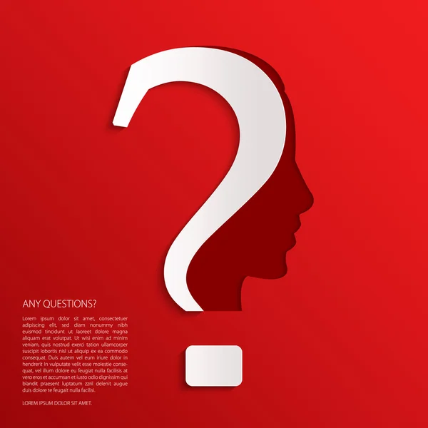 Point d'interrogation vectoriel symbole de la tête humaine sur fond rouge . — Image vectorielle