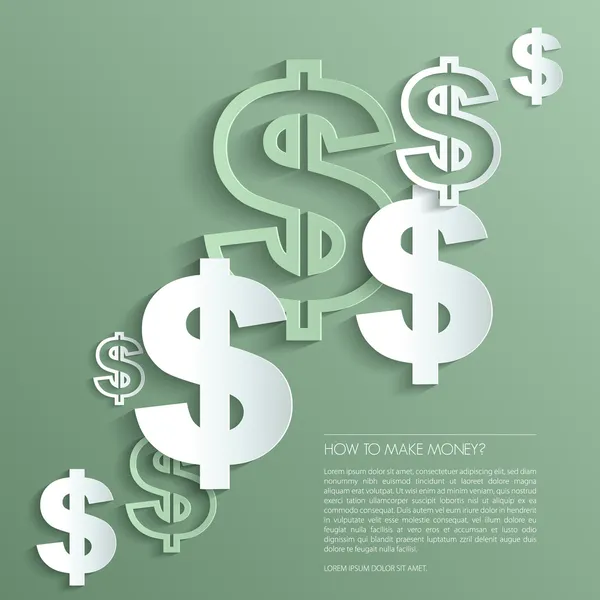 Vector dollar signs on green background. — Stock Vector