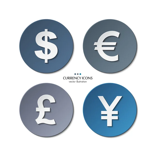 Conjunto vectorial de iconos de moneda, dólar, euro, libra, yen . — Archivo Imágenes Vectoriales