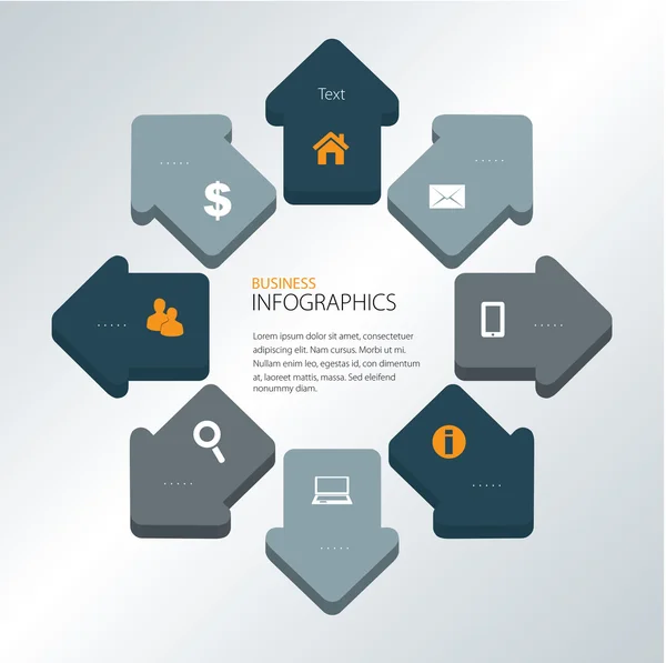 Шаблон бизнес-проекта со стрелками и контактными значками . — стоковый вектор