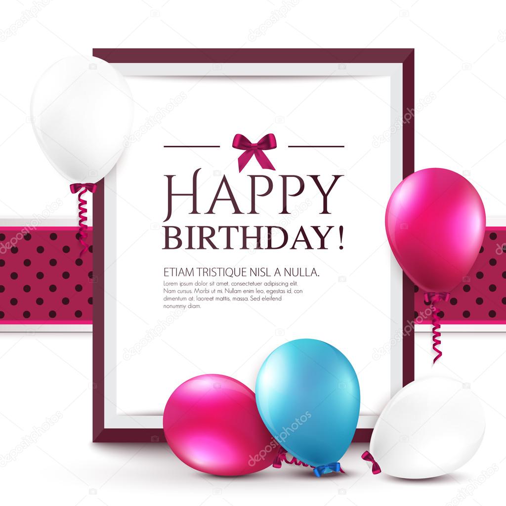 Birthday card with balloons and frame.