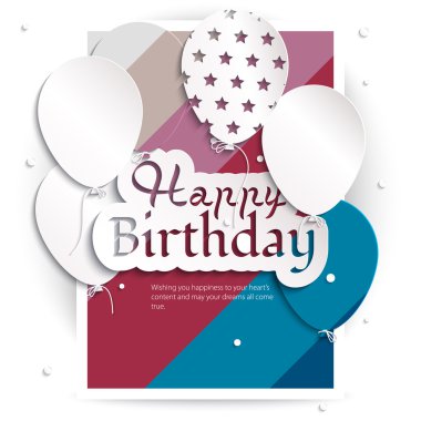 Vector birthday card with balloons, and birthday text. clipart