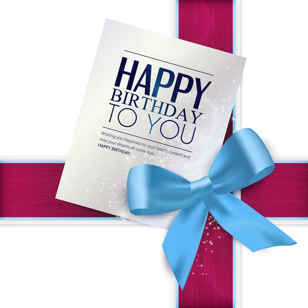 Κάρτα γενεθλίων με μπλε κορδέλα και γενέθλια κείμενο. — Διανυσματικό Αρχείο