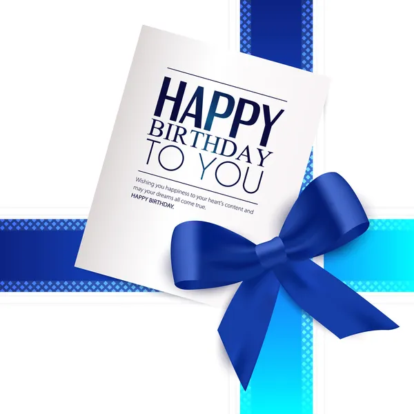 Carte d'anniversaire avec ruban bleu et texte d'anniversaire . — Image vectorielle