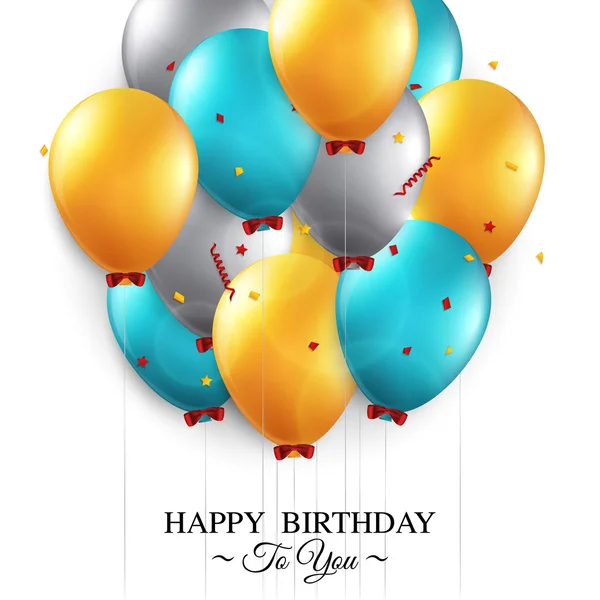 Cartão de aniversário com balões e texto de aniversário . — Vetor de Stock